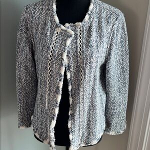 NIC+ZOE Blue & White Tweed Open-Front Cardigan Jacket